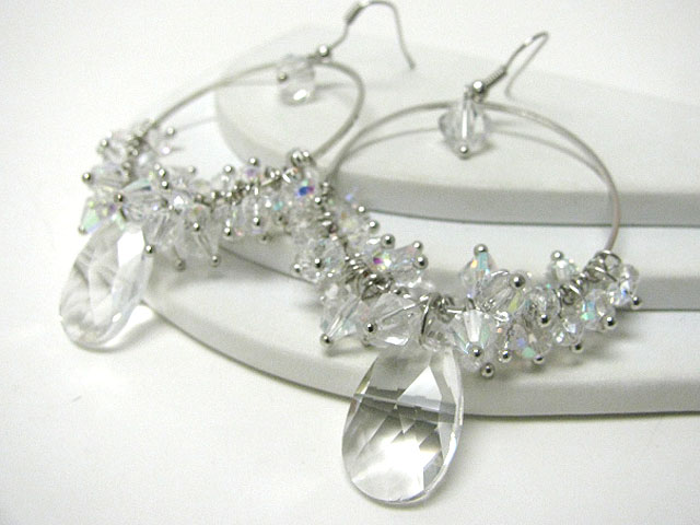 Multi facet glass beads dangle hoop earring - hoops