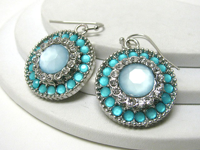 Crystal and enaeml beads deco round disk earring 