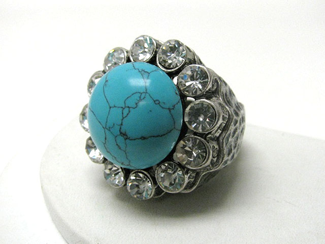 Turquoise and crystal stretch ring