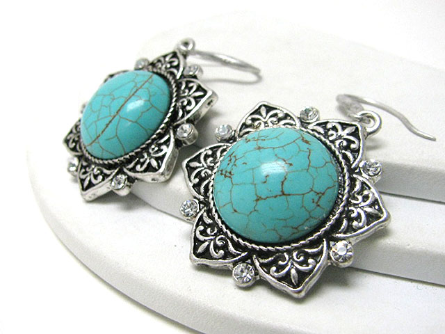 Turquoise and crystal stud flower earring