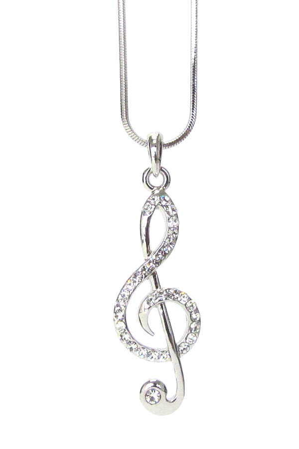 MADE IN KOREA WHITEGOLD PLATING CRYSTAL MUSIC NOTE PENDANT NECKLACE