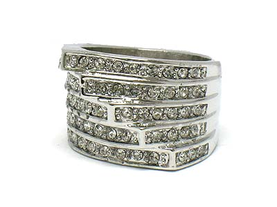 Boutique style crystal multi line paved ring