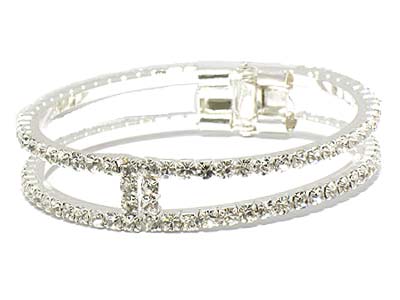 Rhinestone double line bangle bracelet 