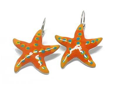 Enamel covered starfish earring