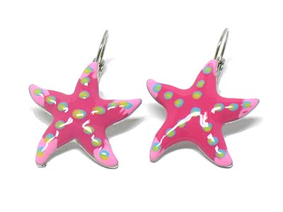 Enamel covered starfish earring