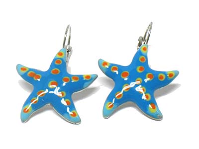 Enamel covered starfish earring