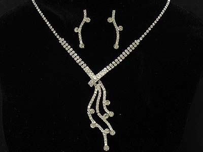 Rhinestone boutique style branch pattern with crystal necklace and earring set