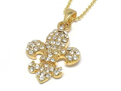 Crystal paved fluer de lis pendant necklace