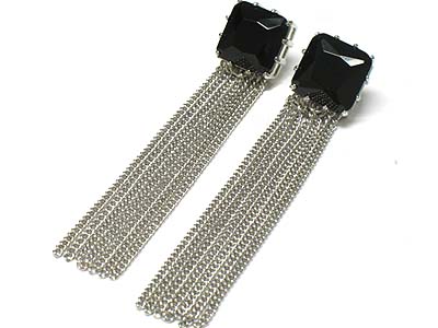 Facet cut square crystal and long chain drop earring