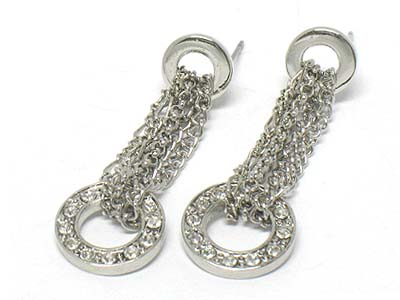 Chain and crystal ring dangle  earring