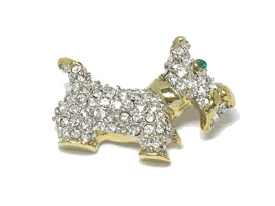 Crystal dense paved puppy brooch