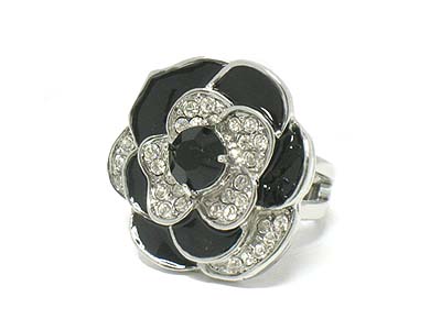 Crystal and enamel deco flower ring