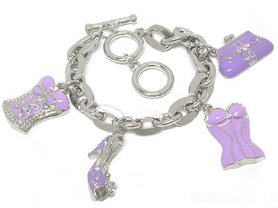 Designer inspired detail female stuffs charms toggle bracelet 