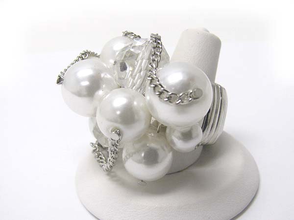 Pearl and metal chain deco stretch ring