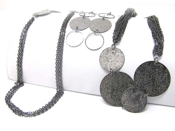 Stamping metal disk and metal chain link necklae earring set