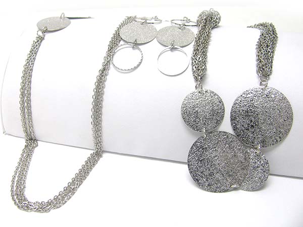 Stamping metal disk and metal chain link necklae earring set