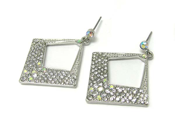 Crystal stud square drop earring