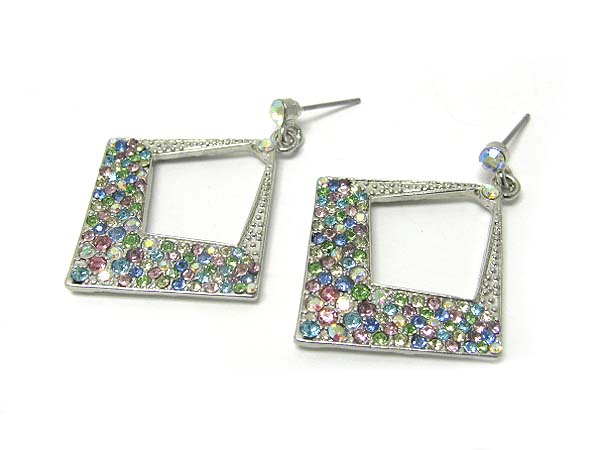 Crystal stud square drop earring