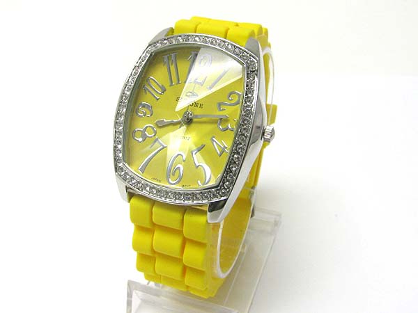 Crystal deco square convex rubber band fashion watch