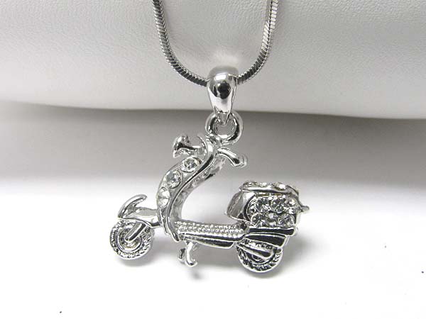 Made in korea whitegold plating crystal miniature scooter pendant necklace