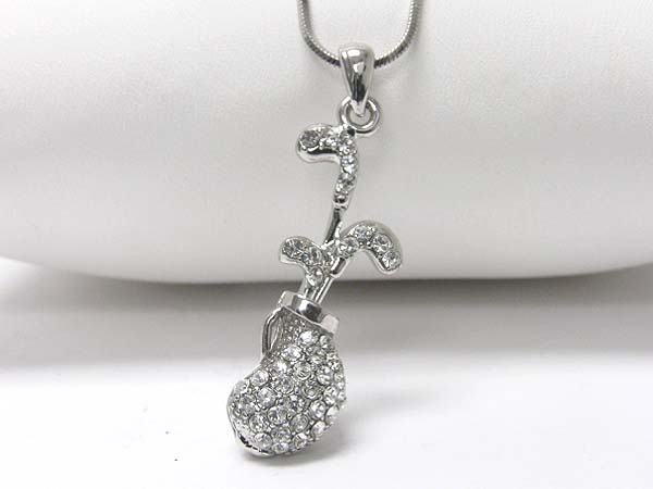 Made in korea whitegold plating crystal miniature golf bag pendant necklace