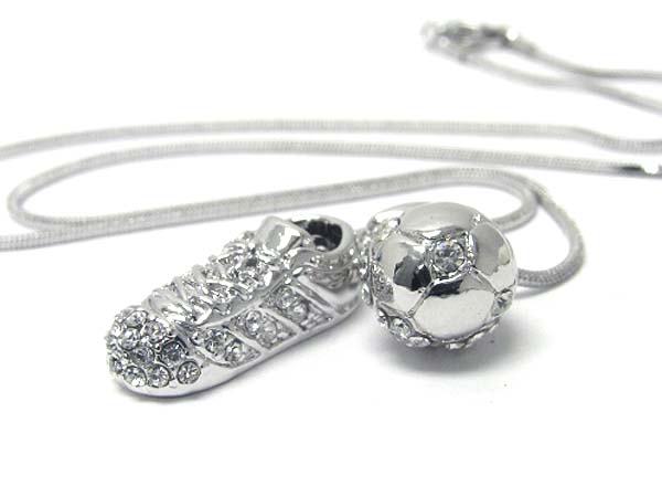 Made in korea whitegold plating crystal miniature soccer shoe and ball pendant necklace