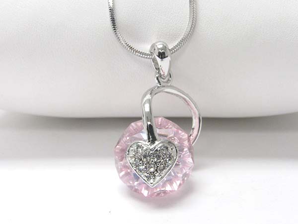 Made in korea whitegold plating heart and facet crystal ball pendant necklace