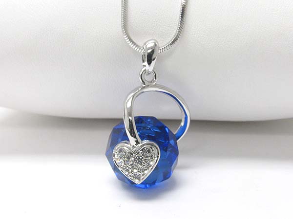 Made in korea whitegold plating heart and facet crystal ball pendant necklace