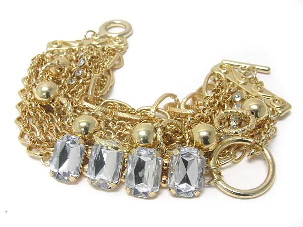 Crystal stone deco multi line metal chaion bracelet