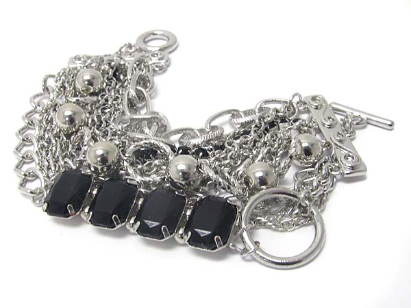 Crystal stone deco multi line metal chaion bracelet