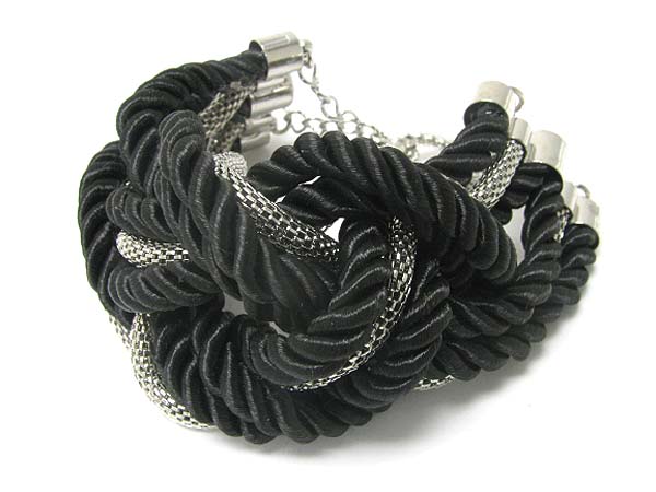 Mesh tube chain and braided rope link bracelet