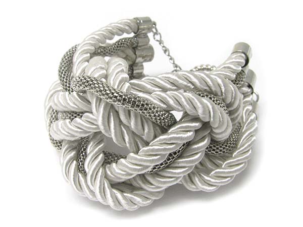 Mesh tube chain and braided rope link bracelet