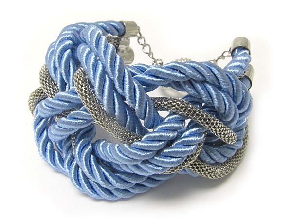 Mesh tube chain and braided rope link bracelet