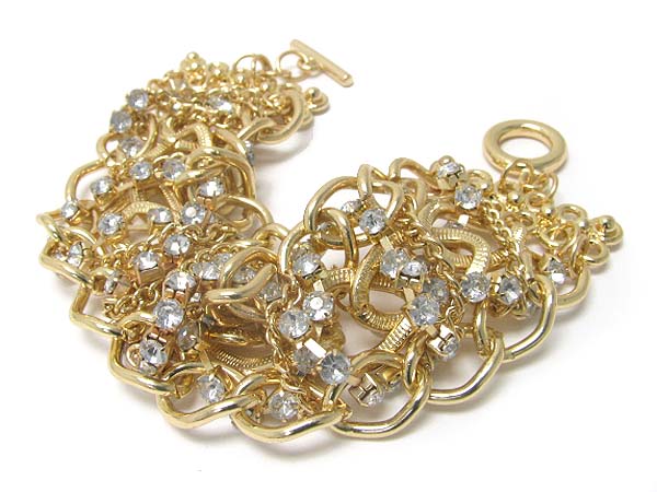 Crystal and metal chain tangle link bracelet