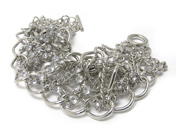 Crystal and metal chain tangle link bracelet