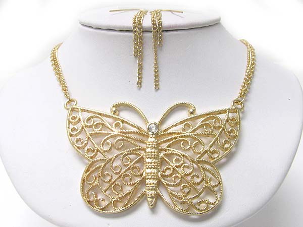 Large metal butterfly metal chain link necklae earring set