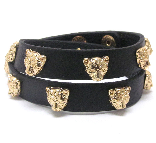 Multi jaguar deco leatherette band rihanna style wrap bracelet