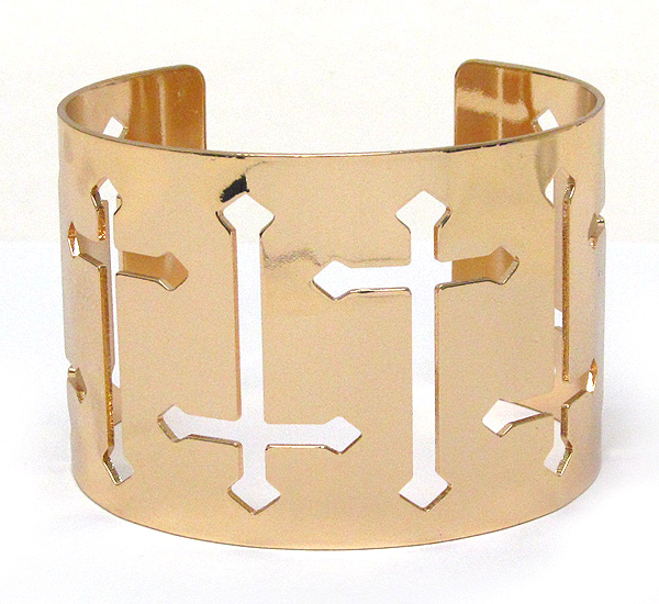 Multi cross cut metal bangle bracelet