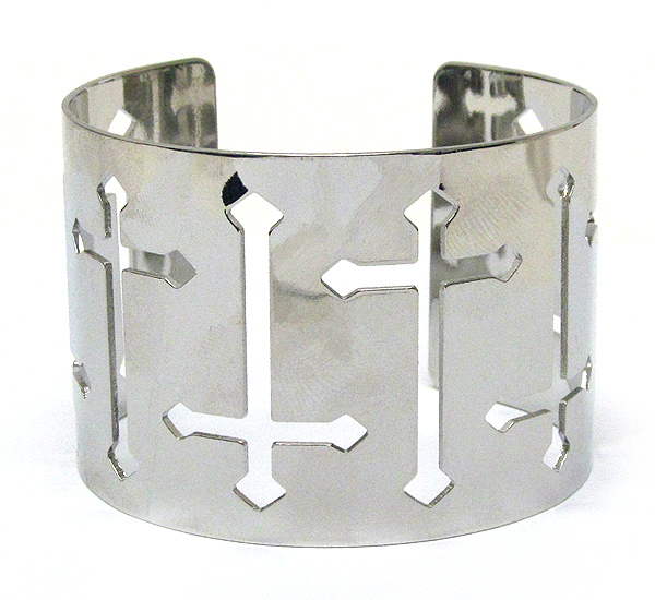 Multi cross cut metal bangle bracelet