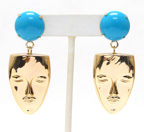 Puff acrylic stone and metal face drop earring