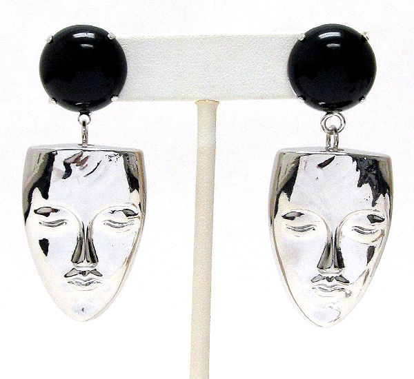 Puff acrylic stone and metal face drop earring