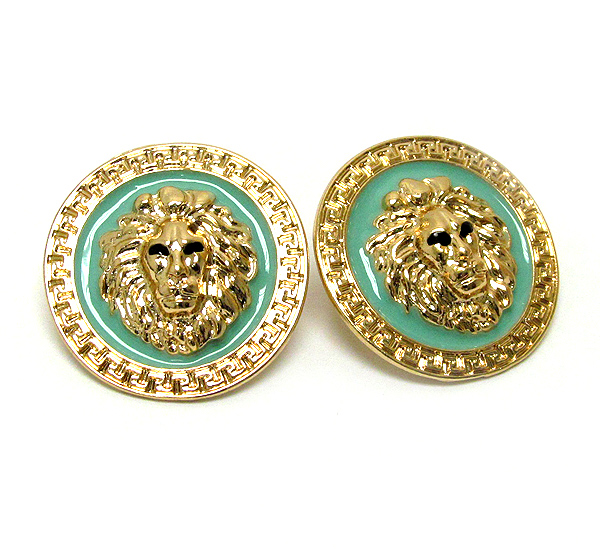 Lion head and epoxy deco rihanna style button earring