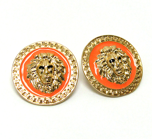 Lion head and epoxy deco rihanna style button earring