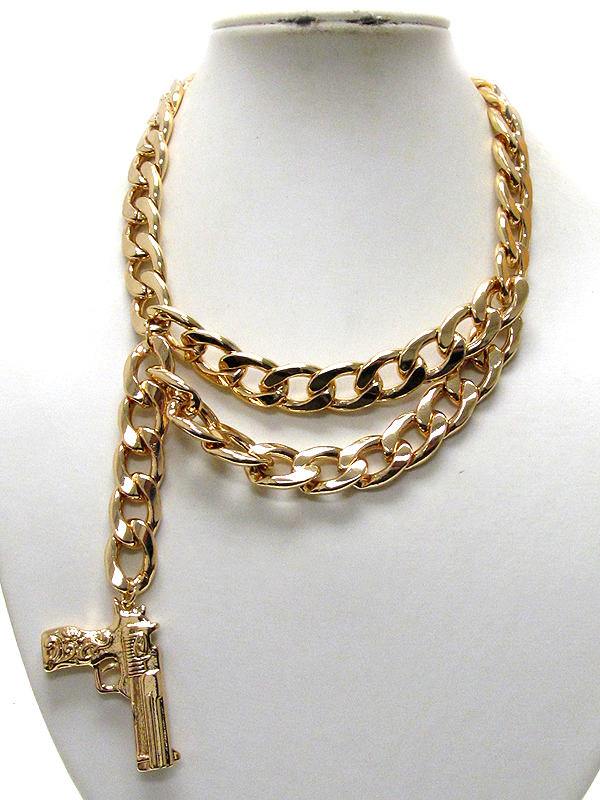 Double thick chain and gun side drop rihanna style necklace