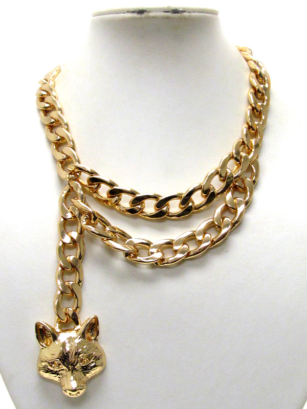 Double thick chain and fox side drop rihanna style necklace