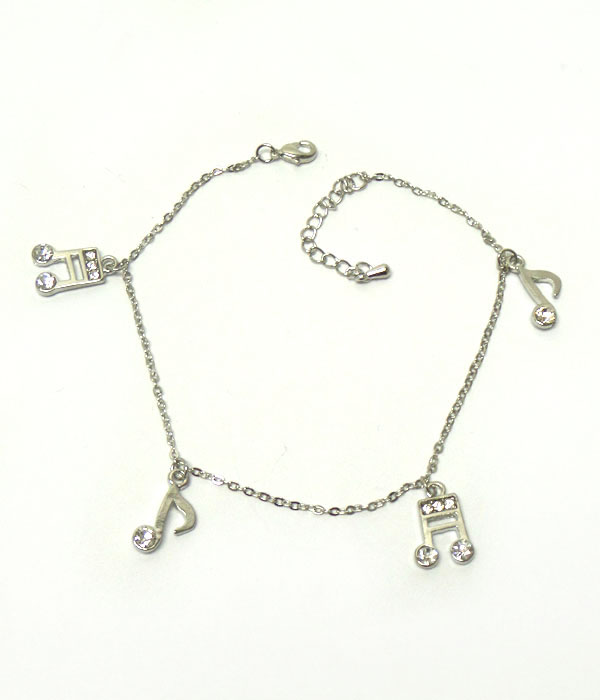 Crystal music note charm anklet