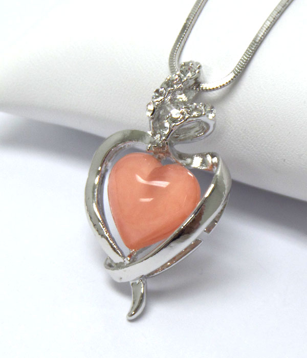 Made in korea whitegold plating crystal and heart stone centre pendant necklace