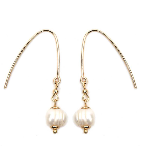 Genuine fresh water pearl drop wire earring