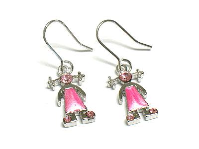 Made in korea whitegold plating and enamel cuttie girl earring