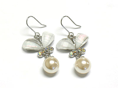 Made in korea whitegold plating crystal deco pearl drop earring